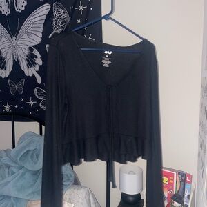 SO Black V-Neck Ruffle Blouse